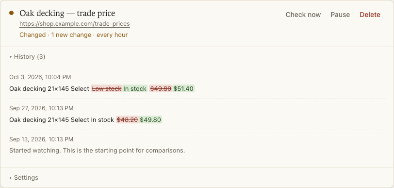 A watched price showing the old price struck through and the new one highlighted