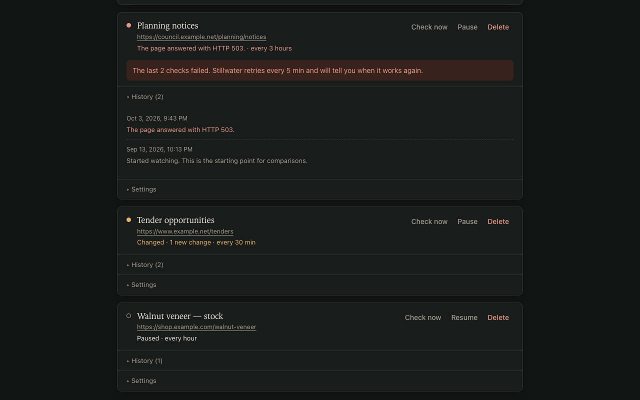 A monitor marked red because the page stopped answering, in dark mode
